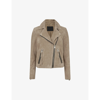 Allsaints Womens Warm Grey Dalby Suede Biker Jacket 6