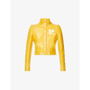 COURRÈGES CROPPED PATENT COTTON-BLEND JACKET