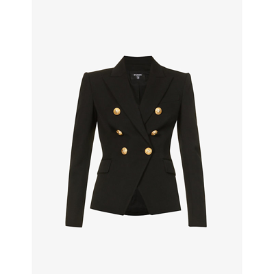Balmain Womens Noir Double-breasted Wool Blazer In Noir