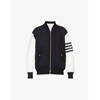 Thom Browne Striped-trim Stand-collar Wool And Leather Bomber Jacket In Navy