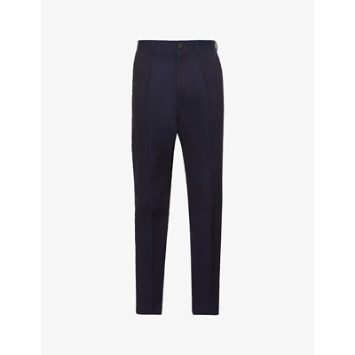 Paul Smith Mens Navy Tapered Stretch-organic Cotton Trousers 30 In Black