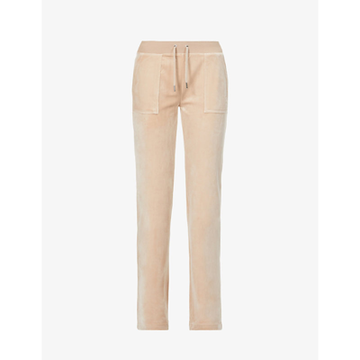 Juicy Couture Del Ray Straight-leg High-rise Velour Jogging Bottoms In Warm Taupe
