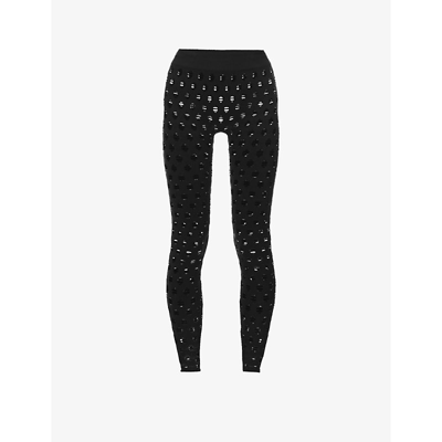 Maisie Wilen Perforated High-rise Stretch-jersey Leggings In Black