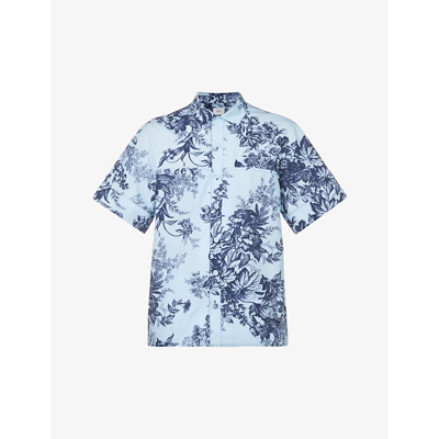 Erdem Philip Boxy-fit Floral Cotton-poplin Shirt In Blue Navy