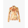 Nanushka Annick Abstract-print Stretch-velvet Shirt In Hazy Floral Orange