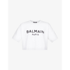 Balmain Cropped Logo T-shirt In Blanc/noir