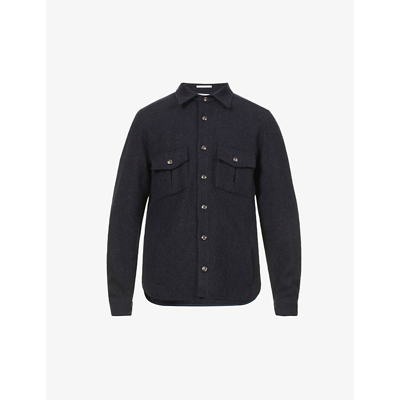Peregrine Checked Relaxed-fit Wool Overshirt In Navy