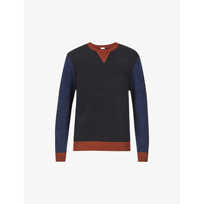 Paul Smith Colour-block Crewneck Wool-blend Jumper In Navy