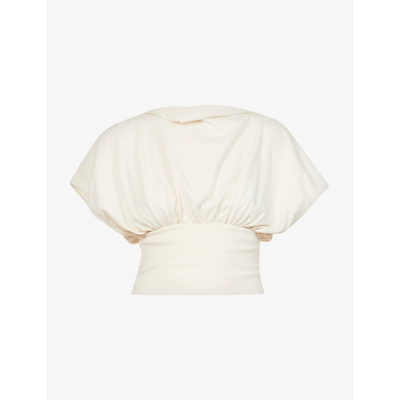 Rick Owens Tommy Cropped Ruched Cotton-jersey T-shirt In Natural