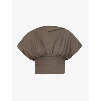 Rick Owens Tommy Cropped Ruched Cotton-jersey T-shirt In Dust