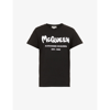 Alexander Mcqueen Black Cotton T-shirt With Logo Print In Black/white