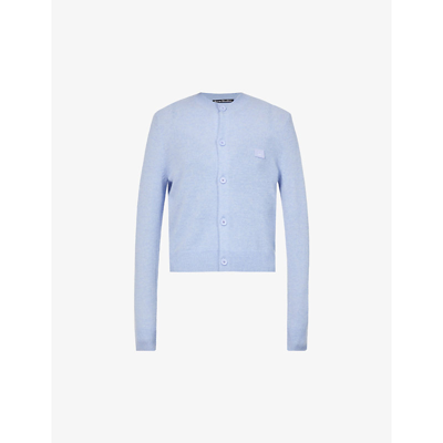 Acne Studios Branded Round-neck Wool Cardigan In Cornflower Blue Melange