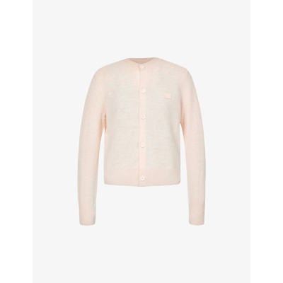 Acne Studios Branded Round-neck Wool Cardigan In Faded Pink Melange