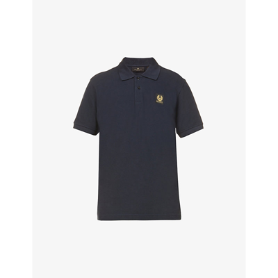 Belstaff Logo-patch Regular-fit Cotton Polo Shirt In Dark Ink