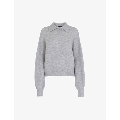 Whistles Jewel-button Collared Stretch Knitted Jumper In Grey