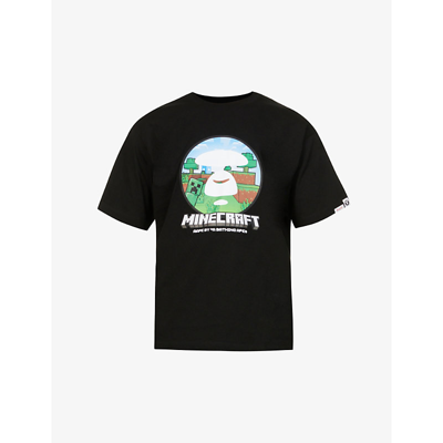 Aape X Minecraft Graphic-print Cotton-jersey T-shirt In Black