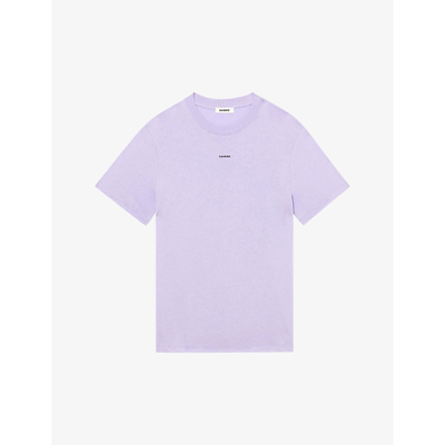 Sandro Logo-embroidered Crewneck Cotton-jersey T-shirt In Violets
