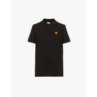 Kenzo Crest Logo-embroidered Cotton Polo Shirt In Black