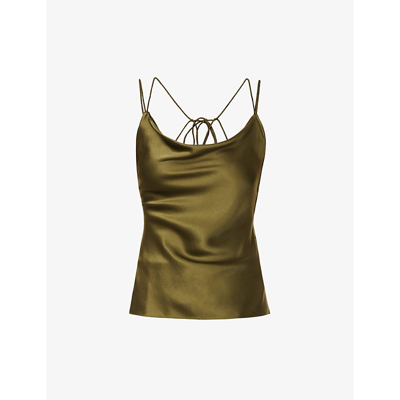 Roksanda Nixie Cowl-neck Silk-satin Camisole Top In Hunter