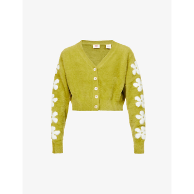 Levi's Audrey Floral-print Crop Cardigan In Daisy Sleeve Split Pea