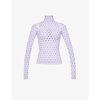 Maisie Wilen Perforated Turtleneck Stretch-jersey Top In Iris