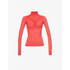 Maisie Wilen Perforated Turtleneck Stretch-jersey Top In Tomato