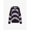 Allsaints Womens Black/lilac Lou Striped-print V-neck Knitted Jumper S