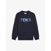 Fendi Logo-embroidered Cotton-jersey Sweatshirt 8-14 Years In Navy