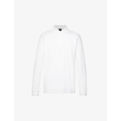Hugo Boss Boss Mens White Leisure Long-sleeved Cotton-jersey Polo Shirt In White