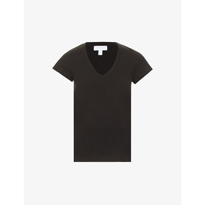 The White Company V-neck Organic-cotton T-shirt In Black