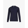 Frescobol Carioca Aurelio Buttonless Cotton And Wool-blend Polo Shirt In Navy