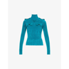 Bottega Veneta High-neck Ribbed Stretch-woven Top In Blue