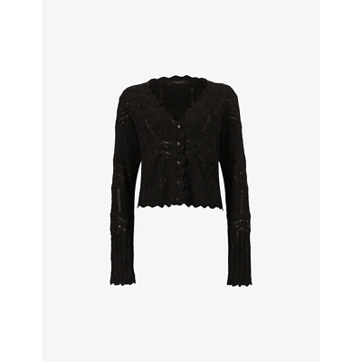 Allsaints Womens Black Vanessa Lace-embroidered Knitted Cardigan S