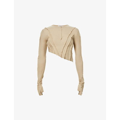Sami Miro Vintage Asymmetric Long-sleeved Upcycled-jersey Top In Taupe