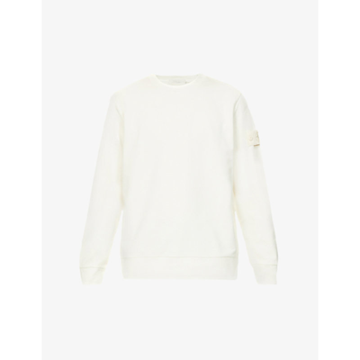 Stone Island Logo-patch Crewneck Stretch-cotton Sweatshirt In White