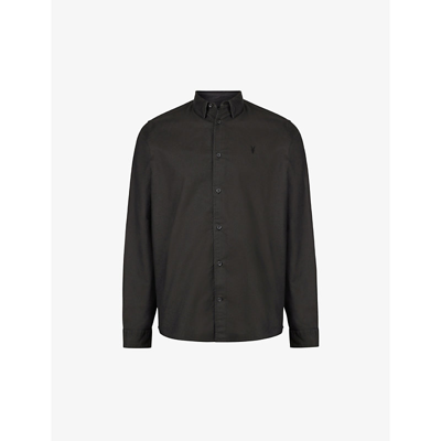 Allsaints Hermosa Logo-embroidered Relaxed-fit Cotton Shirt In Black