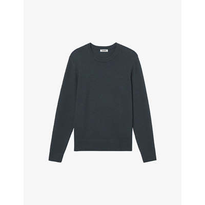 Sandro Rice Crew-neck Wool-blend Jumper In Noir / Gris