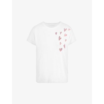 Zadig & Voltaire Anya Heart-embellished Linen-blend T-shirt In Blanc