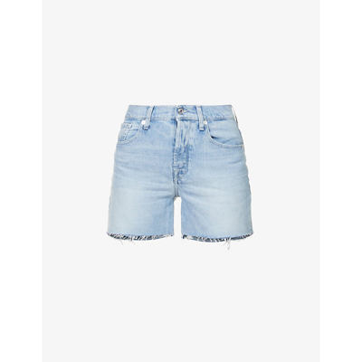 7 For All Mankind Billie Raw-hem Mid-rise Denim Shorts In Lv Iris Blue 4 Short