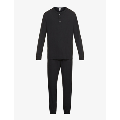 Eberjey Henry Long-sleeved Stretch-jersey Pyjama Set In Black