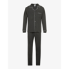 Eberjey William Contrast-piping Stretch-jersey Pyjama Set In Charcoal Heather/ivory