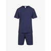Eberjey Henry Short-sleeved Stretch-jersey Pyjama Set In True Navy