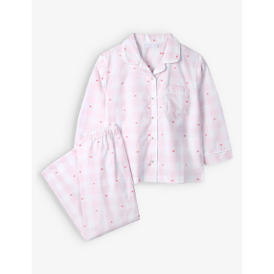The Little White Company Kids' Heart-embroidered Checked Cotton Pyjama Set 7-10 Years In Pink