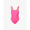 Versace Pink Greca Border One-piece Swimsuit In Fuxia