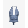 Magda Butrym Bikini Top With All Over Logo In Denim Logo