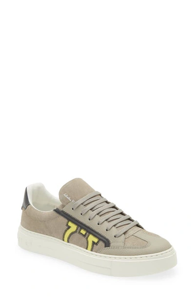 Ferragamo Logo-patch Suede Sneakers In Grey