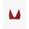 Skims Cotton Collection Plunge Ribbed Cotton-blend Jersey Bralette In Brick