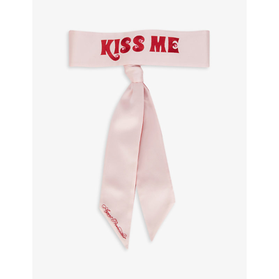 Agent Provocateur Slogan-embroidered Silk-satin Eye Mask In Pink