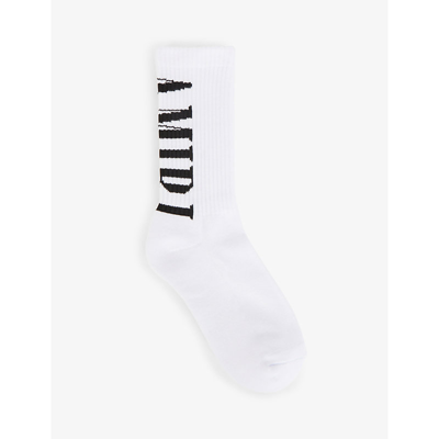 Amiri Logo-embroidered Ribbed Cotton Socks In White-cotton / Nylon