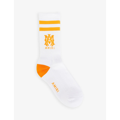 Amiri Logo-embroidered Ankle Socks In Orange-cotton / Nylon
